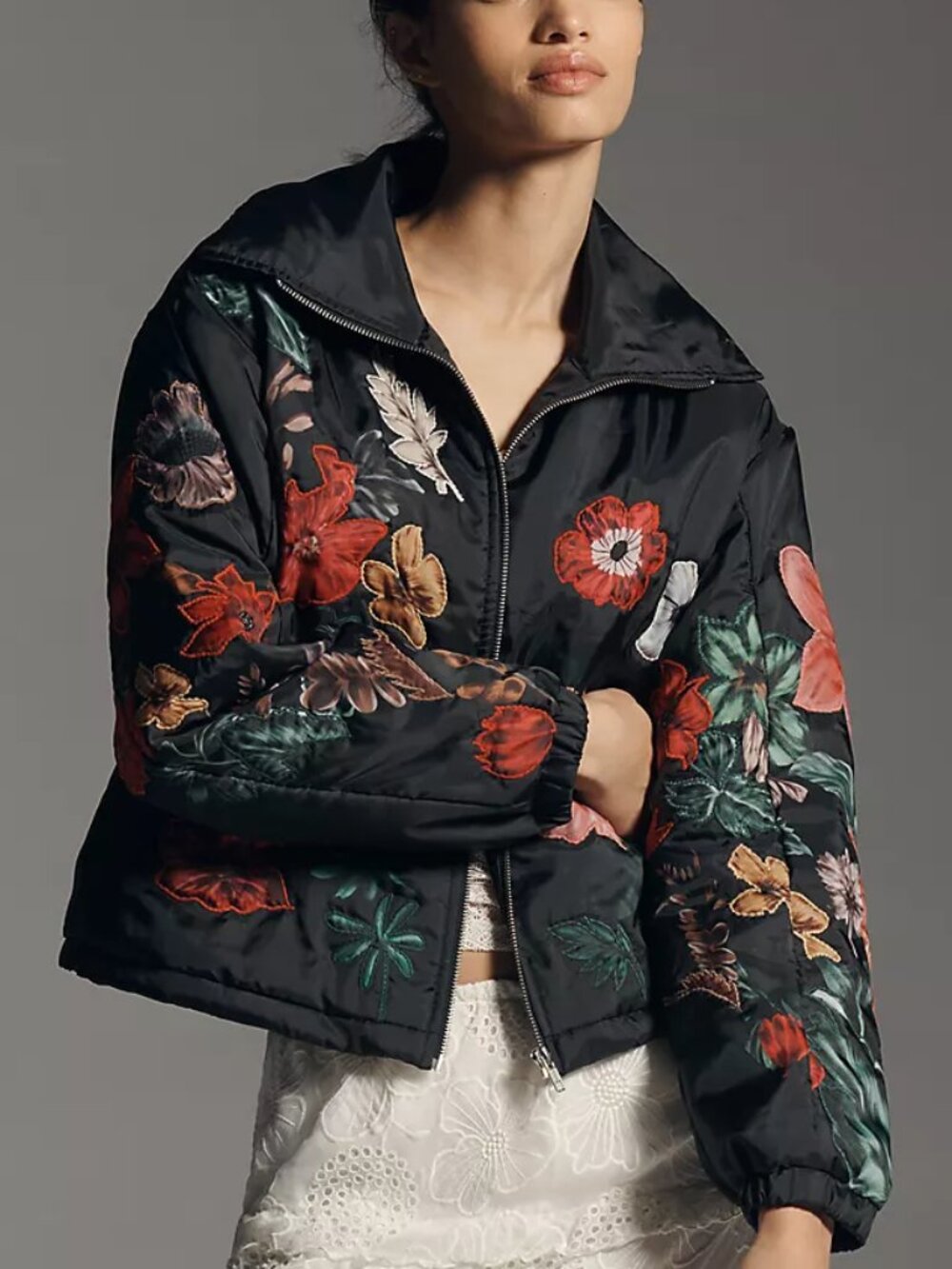 Anthropologie Dahlia Floral Bomber Jacket – Embroidered Floral – Size M